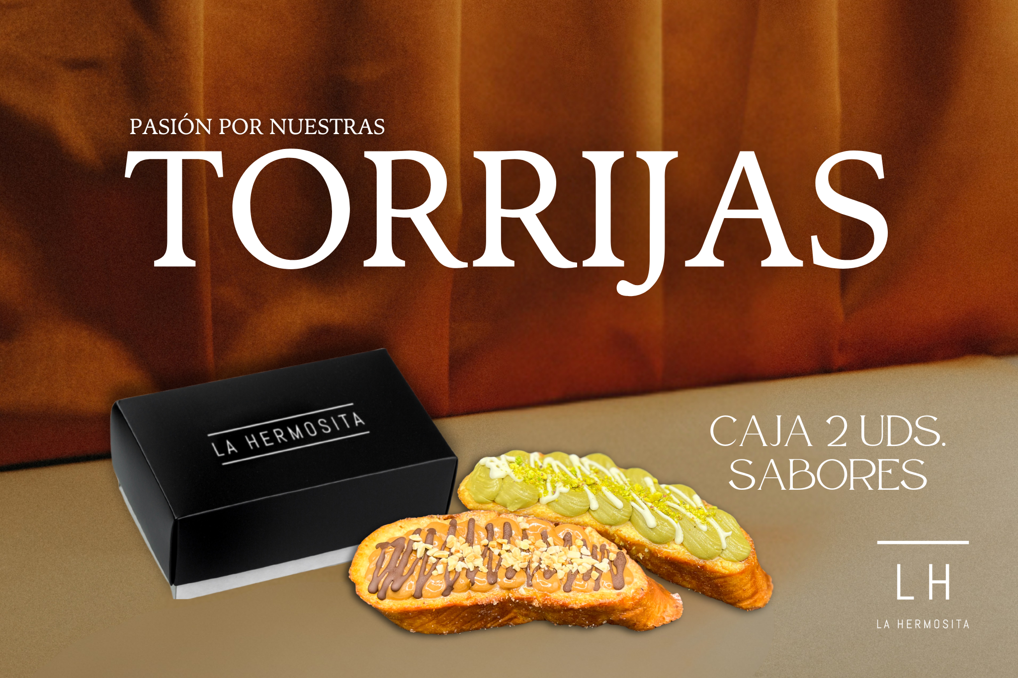 Caja de torrijas variadas de La Hermosita, con sabores artesanales para elegir.